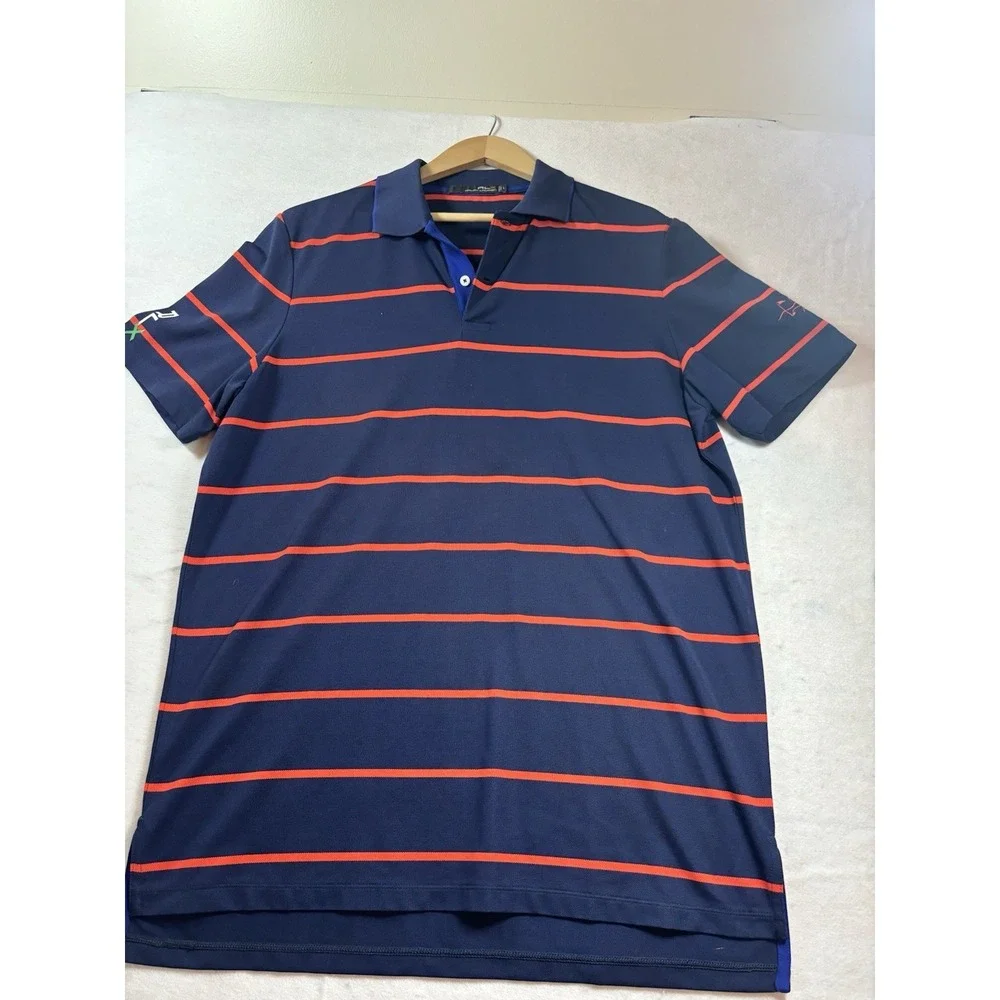 Ralph Lauren RLX Golf Polo Men Size L Maybe/red Stripes Arm Logo The Links Aruba